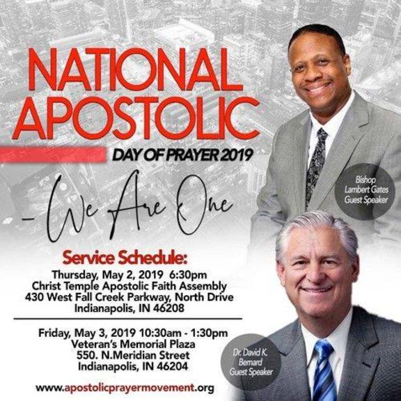 Flyer for National Apostolic Day of Prayer, which will be held May 2-3, 2019.