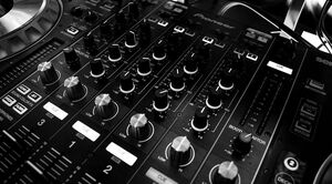 Black and white picture of a soundboard